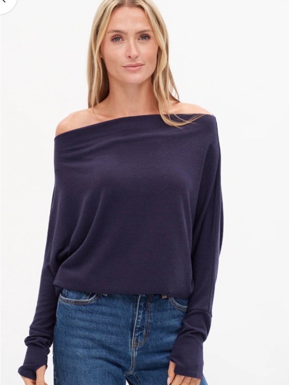 Six/Fifty - Off-Shoulder Long Sleeve Women's Sweater Navy